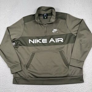 Nike Air 1/2 Zip‎ Pullover Sweater Mens XL Pockets Logo Olive Green